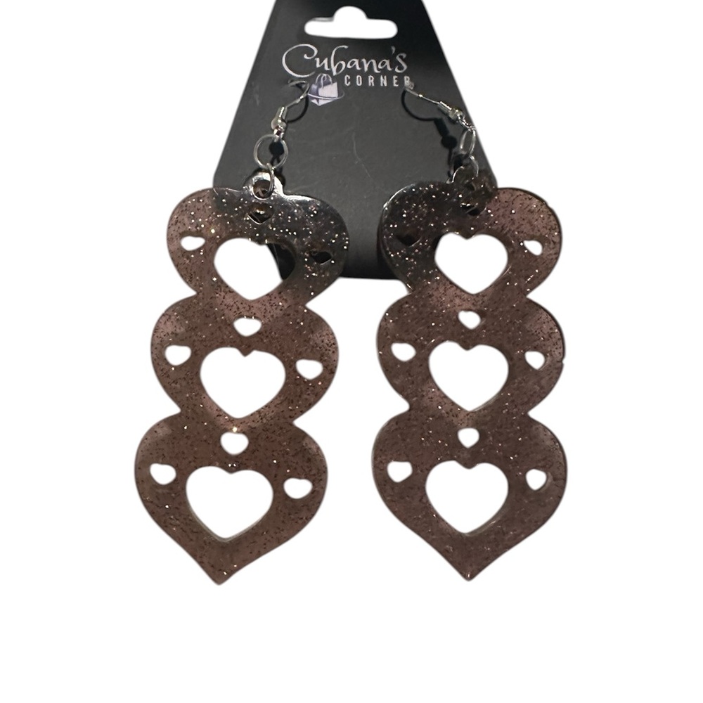 Brown Heart Cutout Dangle Earrings